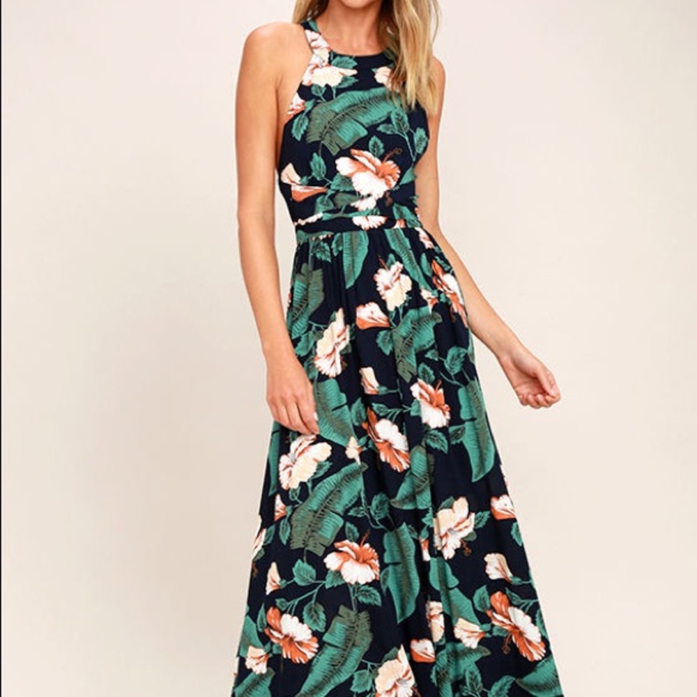 TEMPTATION ISLAND NAVY FLORAL PRINT MAXI DRESS